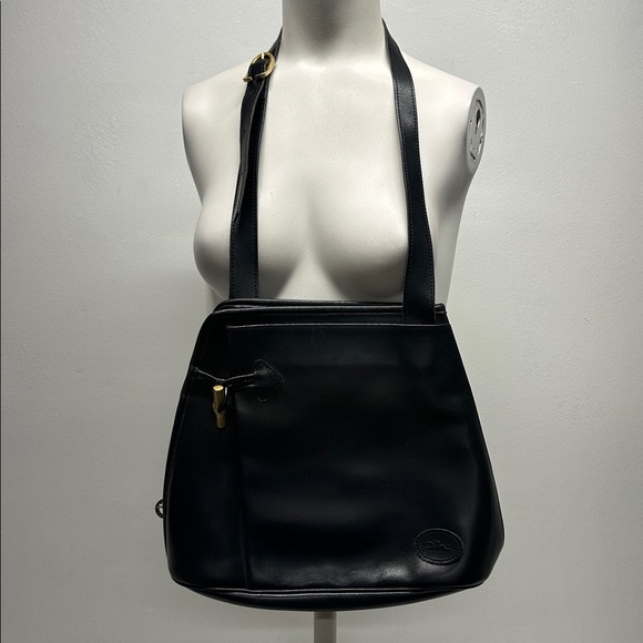Longchamp Handbags - Longchamp Roseau Purse Leather Messenger Shoulder Bag Black Gold Vintage